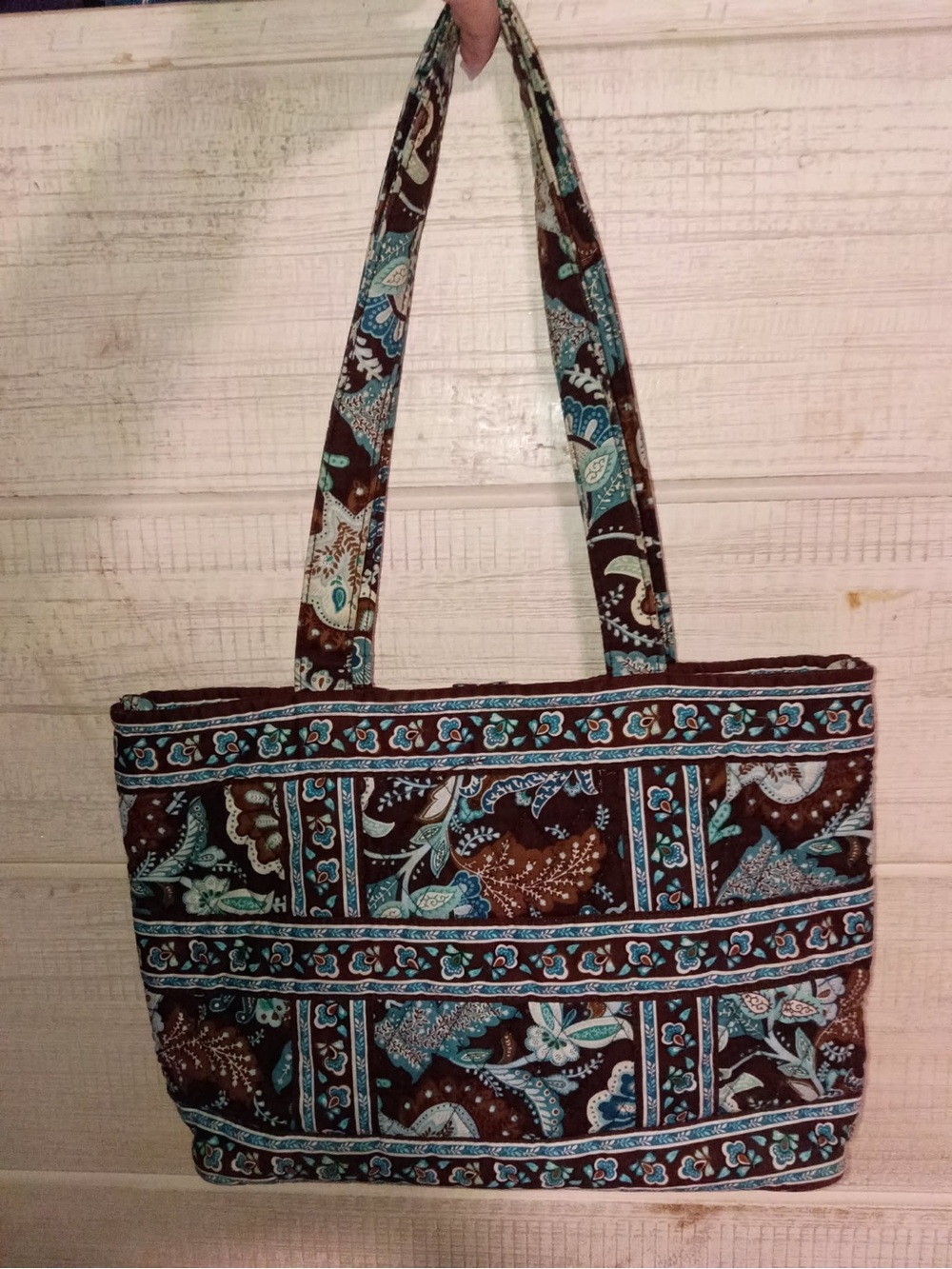 Vera Bradley Brown and Teal Paisley Quilted Tote - Picture 2 of 3